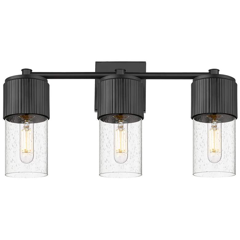 Image 1 Bolivar 20.5" Wide 3 Light Matte Black Bath Light With Seedy Glass Sha