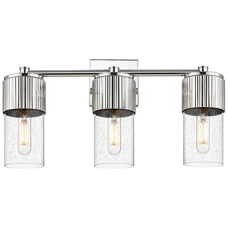 Image 1 Bolivar 20.5" Wide 3 Light Polished Nickel Bath Light With Seedy Shade