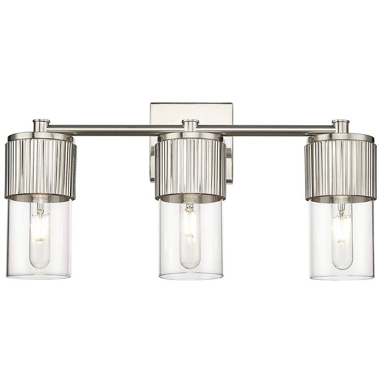 Image 1 Bolivar 20.5" Wide 3 Light Satin Nickel Bath Light With Clear Glass Sh