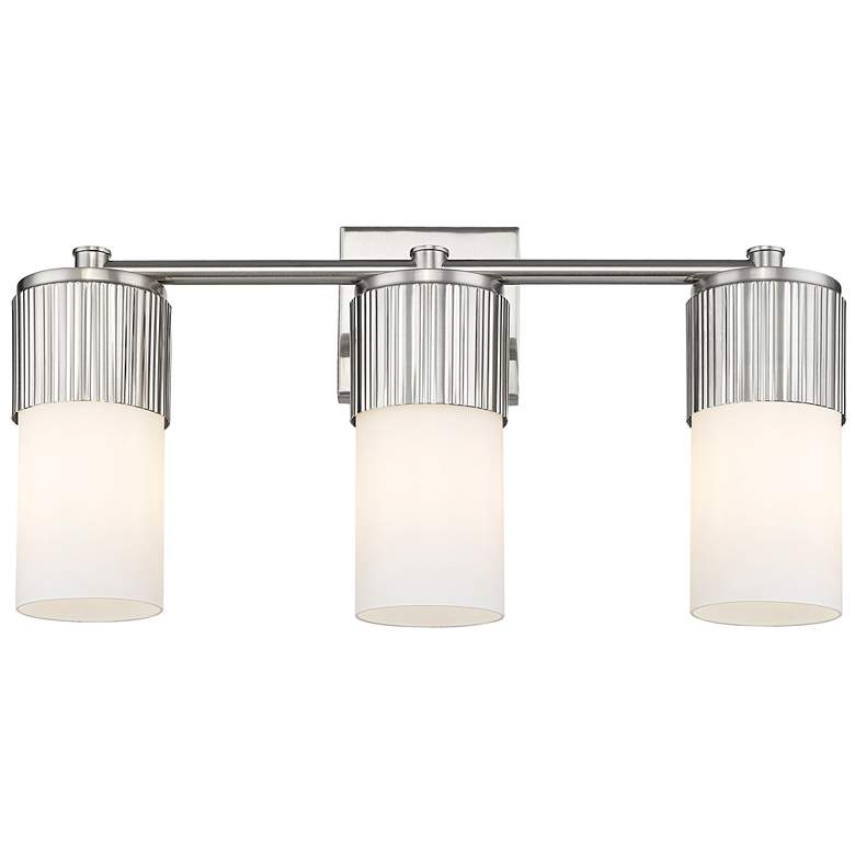 Image 1 Bolivar 20.5" Wide 3 Light Satin Nickel Bath Light With Matte White Sh