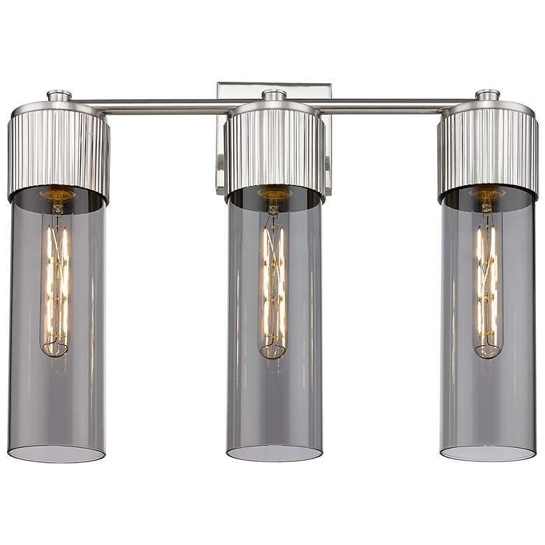 Image 1 Bolivar 20.5" Wide 3 Light Satin Nickel Bath Light With Plated Smoke S