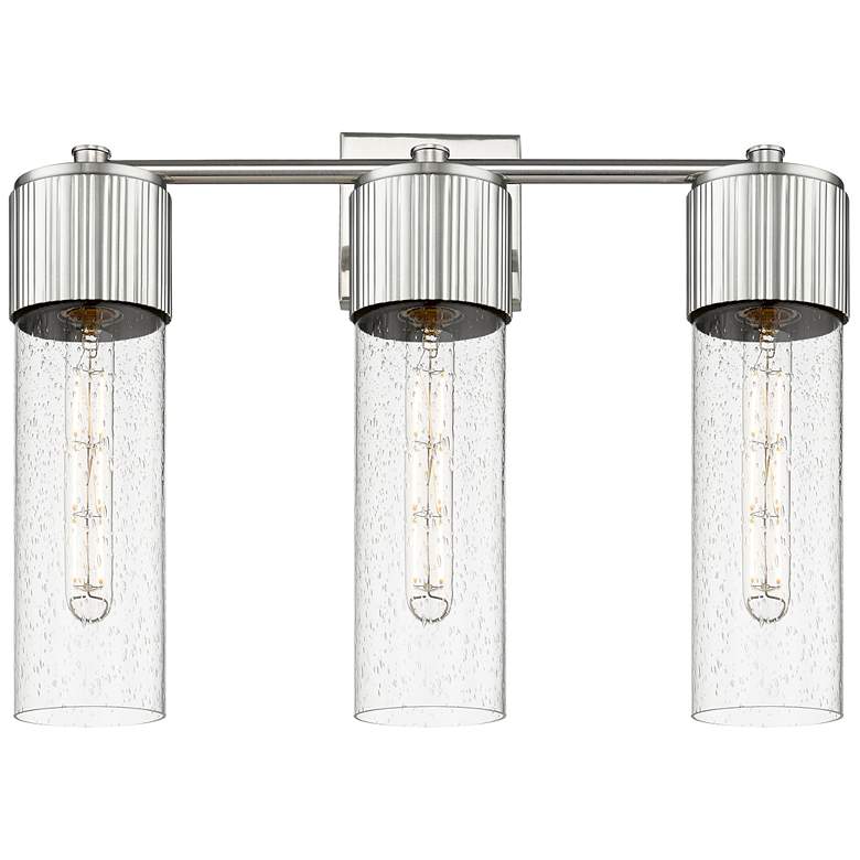 Image 1 Bolivar 20.5" Wide 3 Light Satin Nickel Bath Light With Seedy Glass Sh
