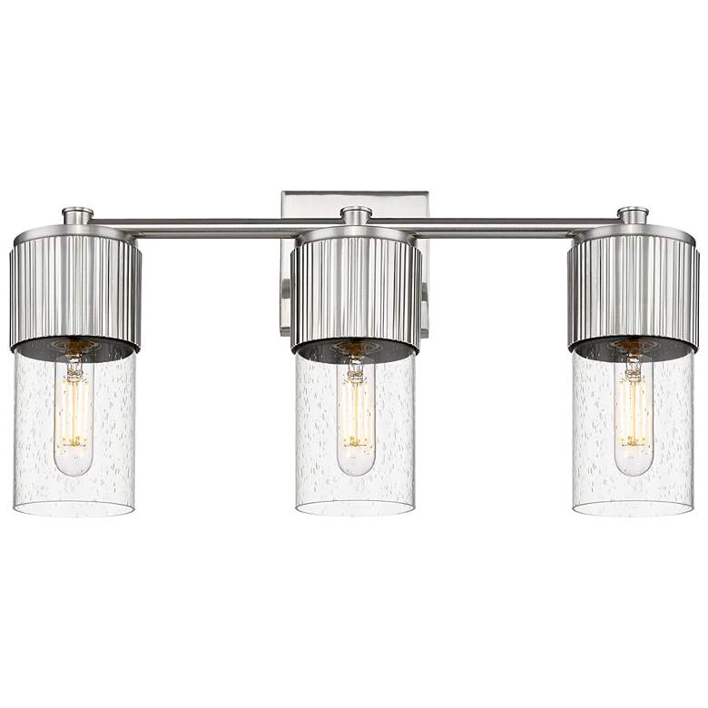 Image 1 Bolivar 20.5" Wide 3 Light Satin Nickel Bath Light With Seedy Glass Sh