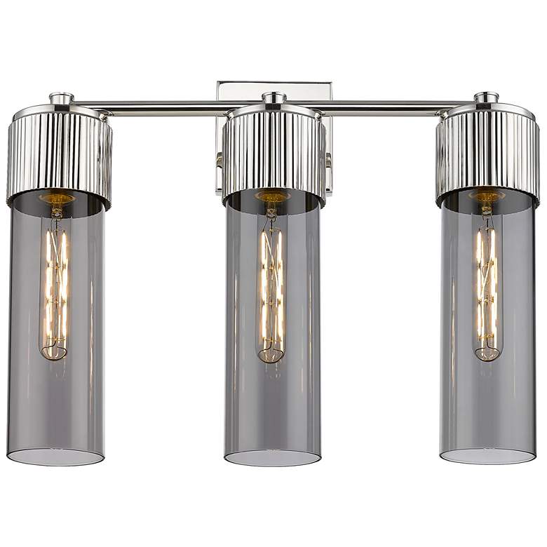 Image 1 Bolivar 20.5"W 3 Light Polished Nickel Bath Light With Plated Smoke Sh