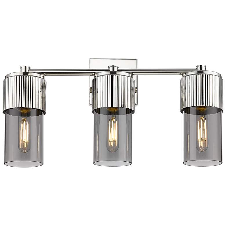 Image 1 Bolivar 20.5"W 3 Light Polished Nickel Bath Light With Plated Smoke Sh