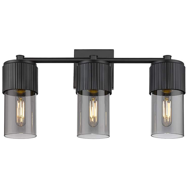 Image 1 Bolivar 20 1/2" Wide Black 3-Light Bath Light w/ Smoke Glass
