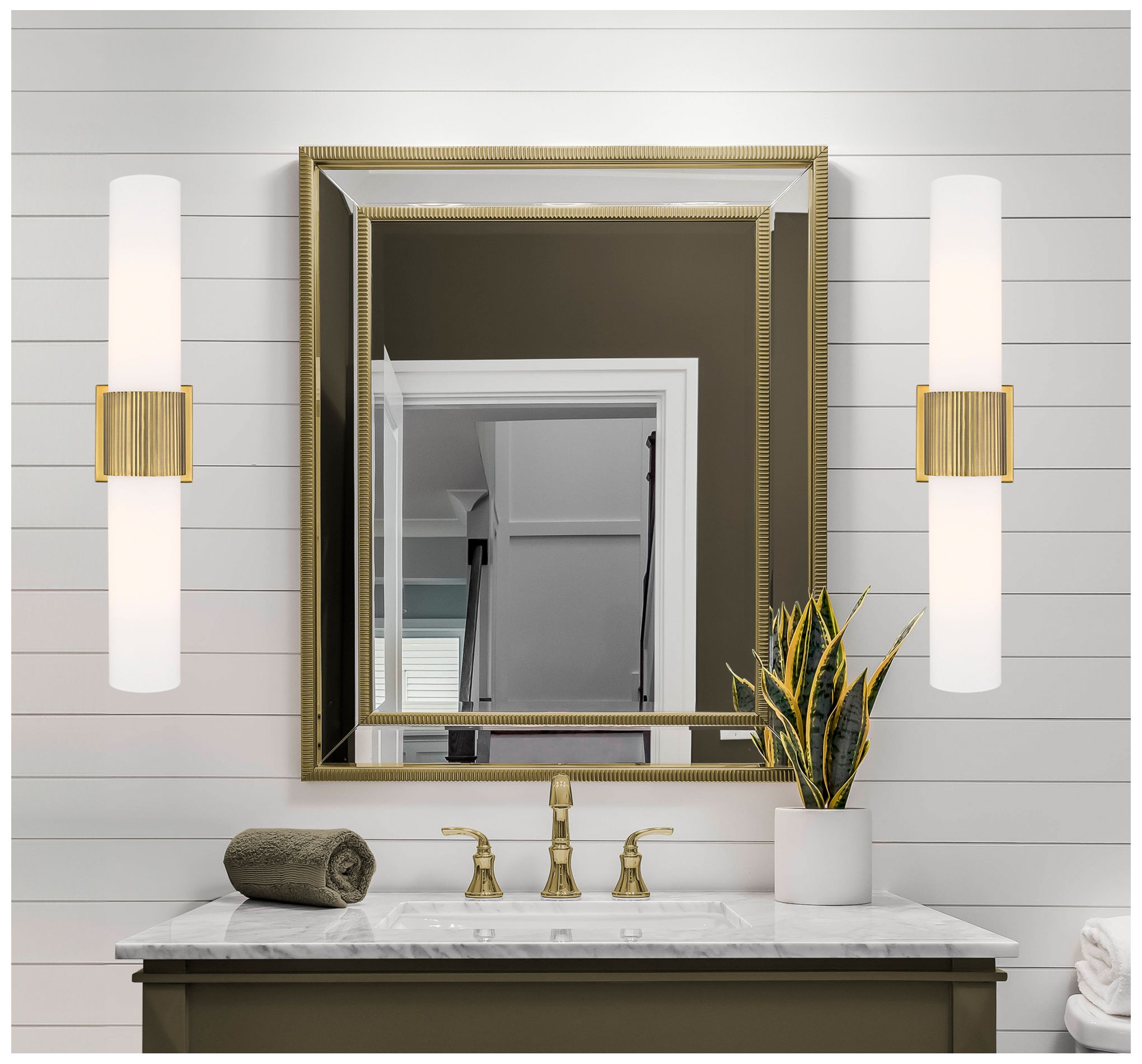 Image 4 Bolivar 24" High Brushed Brass Wall Sconce with White Glass more views