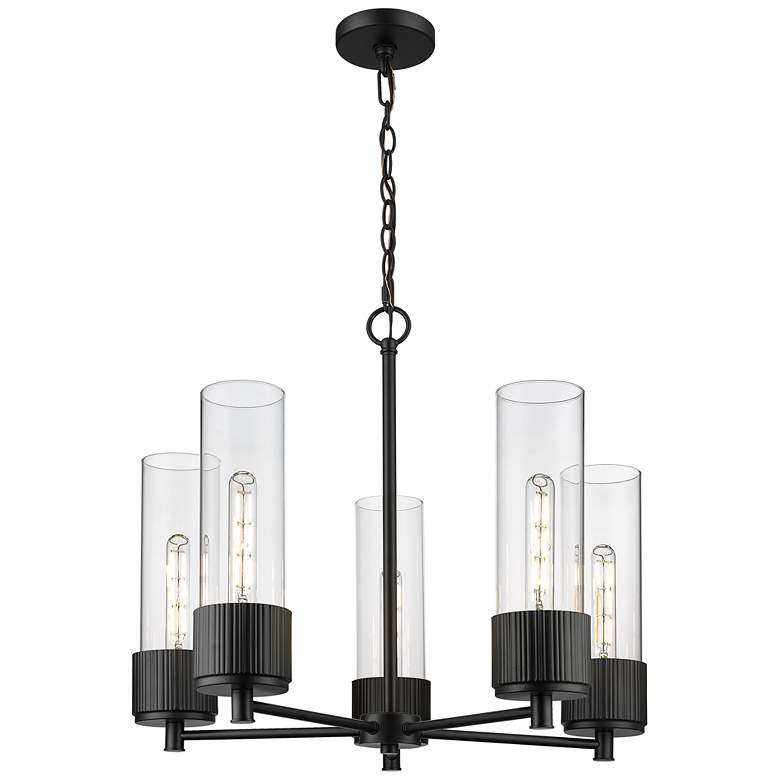 Image 1 Bolivar 25" Wide 5 Light Matte Black Chain Hung Chandelier With Clear 