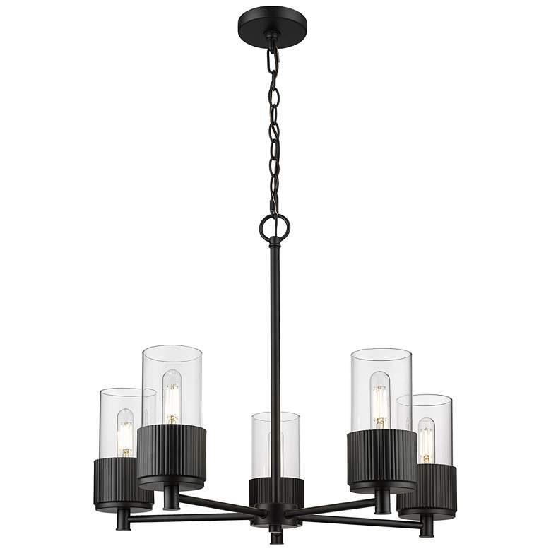 Image 1 Bolivar 25" Wide 5 Light Matte Black Chain Hung Chandelier With Clear 