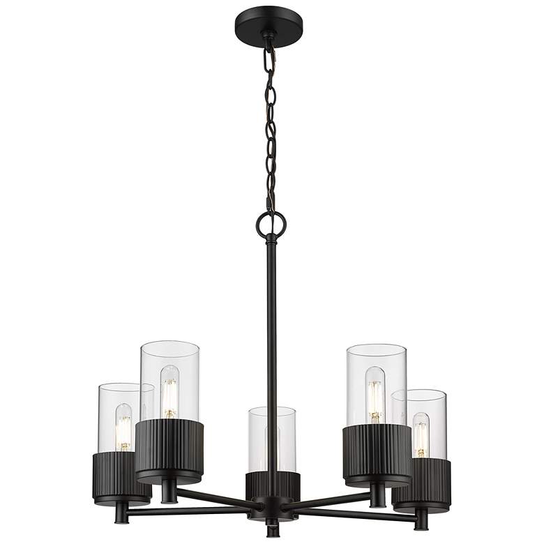 Image 1 Bolivar 25" Wide 5 Light Matte Black Chain Hung Chandelier With Clear