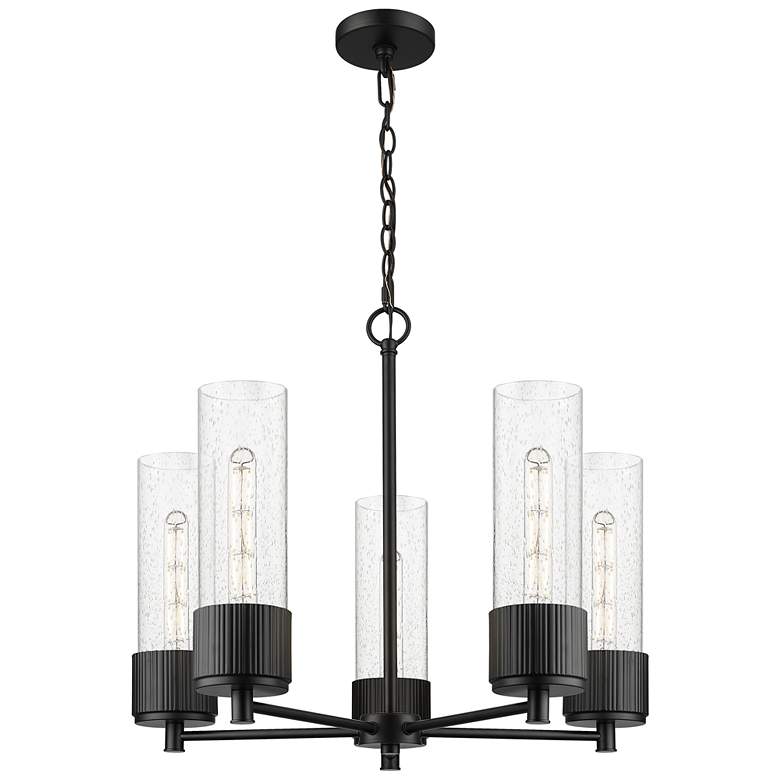 Image 1 Bolivar 25" Wide 5 Light Matte Black Chain Hung Chandelier With Seedy 
