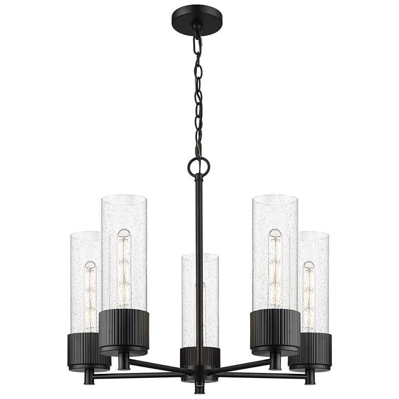 Image 1 Bolivar 25" Wide 5 Light Matte Black Chain Hung Chandelier With Seedy