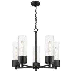 Bolivar 25" Wide 5 Light Matte Black Chain Hung Chandelier With Seedy