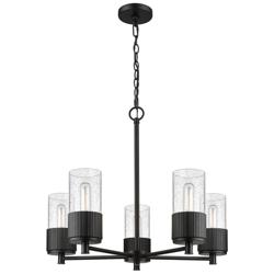 Bolivar 25" Wide 5 Light Matte Black Chain Hung Chandelier With Seedy