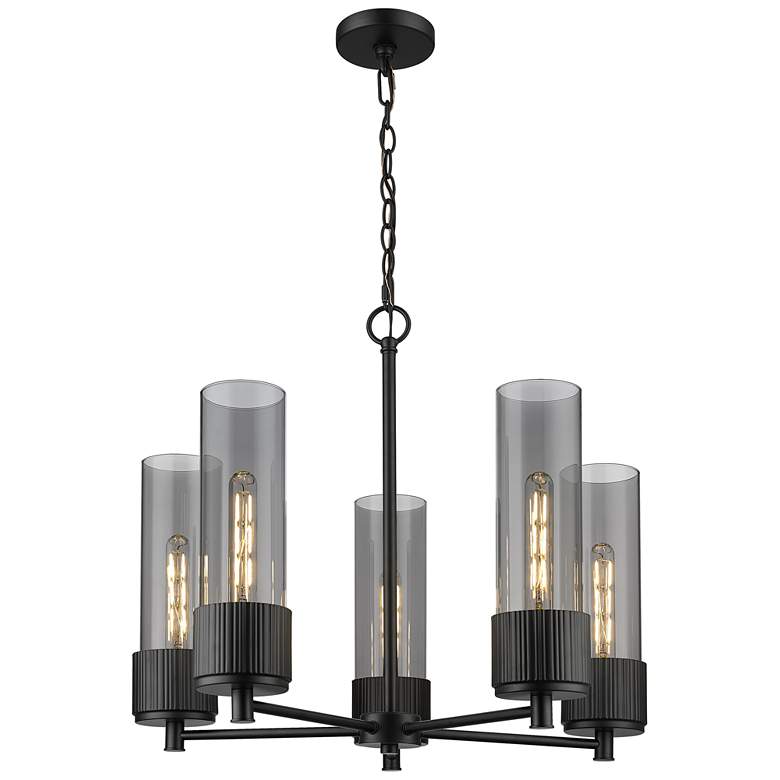 Image 1 Bolivar 25"W 5 Light Black Chain Hung Chandelier w/ Smoke Shade