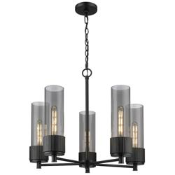 Bolivar 25"W 5 Light Black Chain Hung Chandelier w/ Smoke Shade