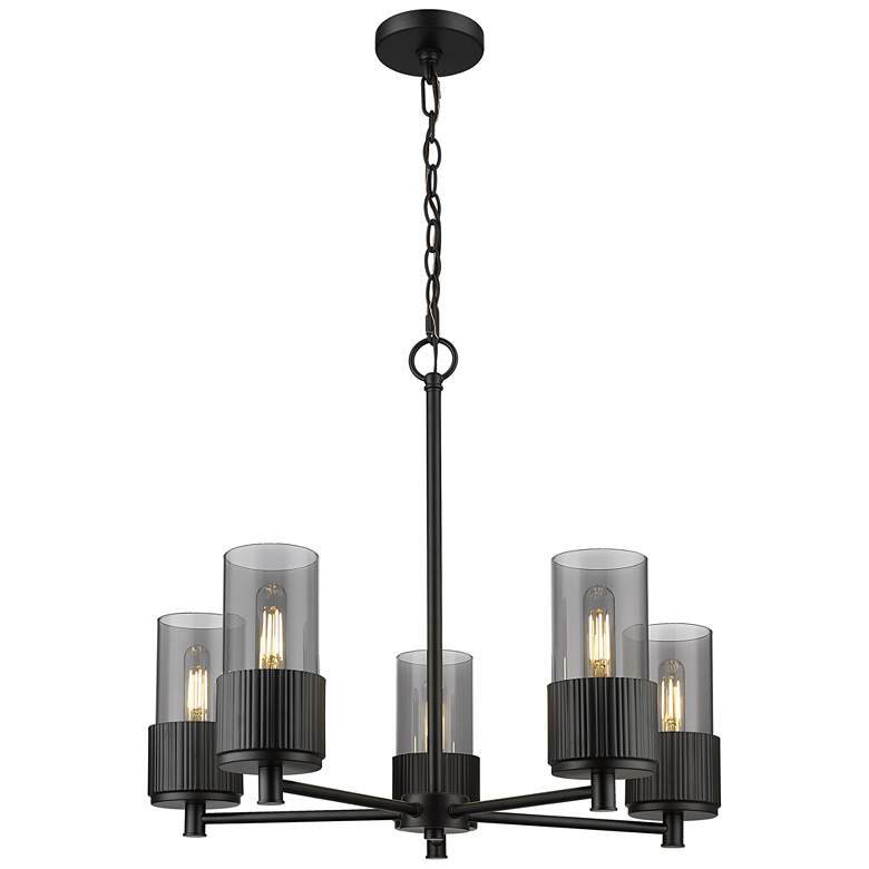 Image 1 Bolivar 25"W 5 Light Black Chain Hung Chandelier w/ Smoke Shade