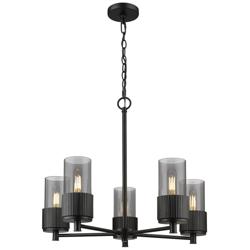 Bolivar 25"W 5 Light Black Chain Hung Chandelier w/ Smoke Shade