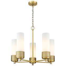 Bolivar 25"W 5 Light Brushed Brass Chain Hung Chandelier w/ White Shad
