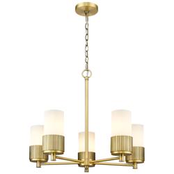 Bolivar 25"W 5 Light Brushed Brass Chain Hung Chandelier w/ White Shad