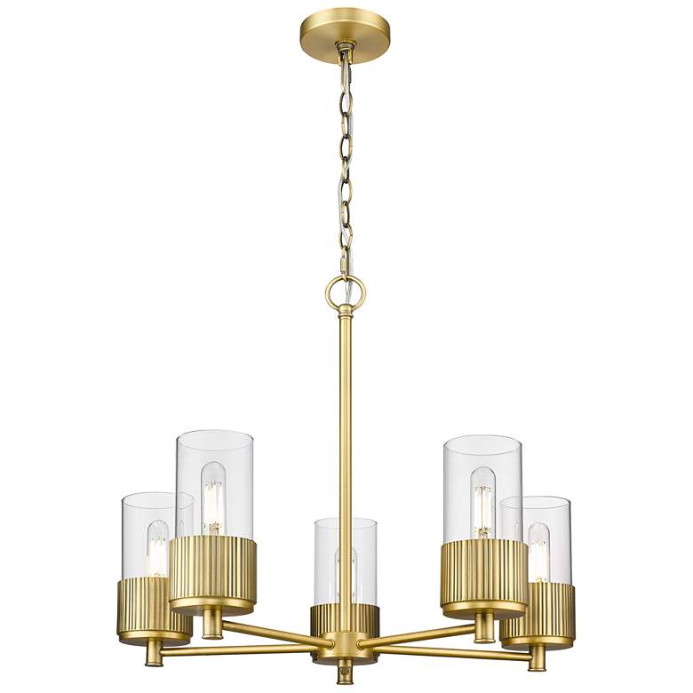 Image 1 Bolivar 25"W 5 Light Brushed Brass Chain Hung Chandelier With Clear Sh