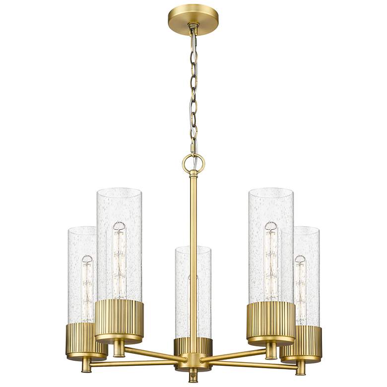 Image 1 Bolivar 25"W 5 Light Brushed Brass Chain Hung Chandelier With Seedy Sh