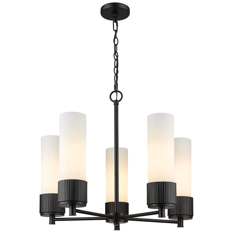 Image 1 Bolivar 25"W 5 Light Matte Black Chain Hung Chandelier w/ Matte White