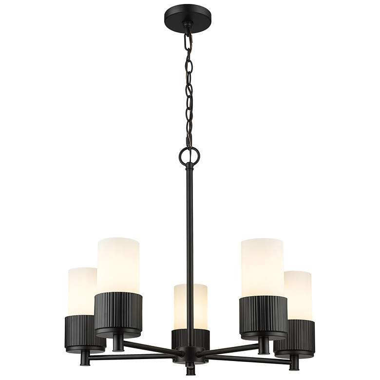 Image 1 Bolivar 25"W 5 Light Matte Black Chain Hung Chandelier w/ Matte White