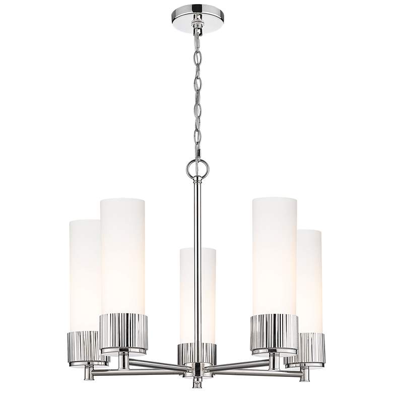 Image 1 Bolivar 25"W 5 Light Polished Nickel Chain Hung Chandelier w/ White Sh