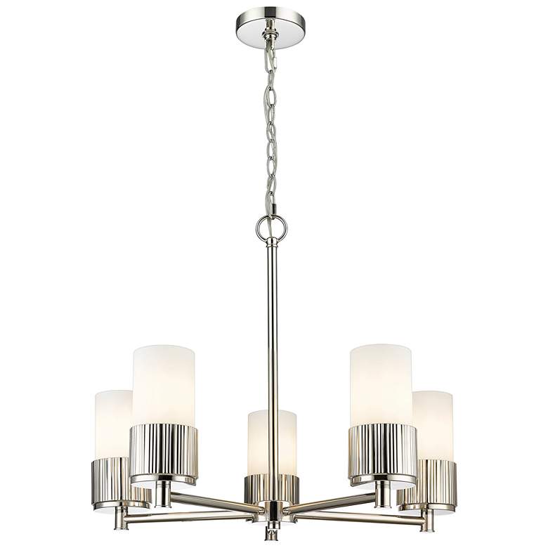 Image 1 Bolivar 25"W 5 Light Polished Nickel Chain Hung Chandelier w/ White Sh