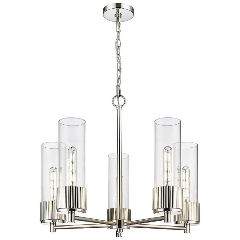 Image 1 Bolivar 25 inchW 5 Light Polished Nickel Chain Hung Chandelier With Clear 