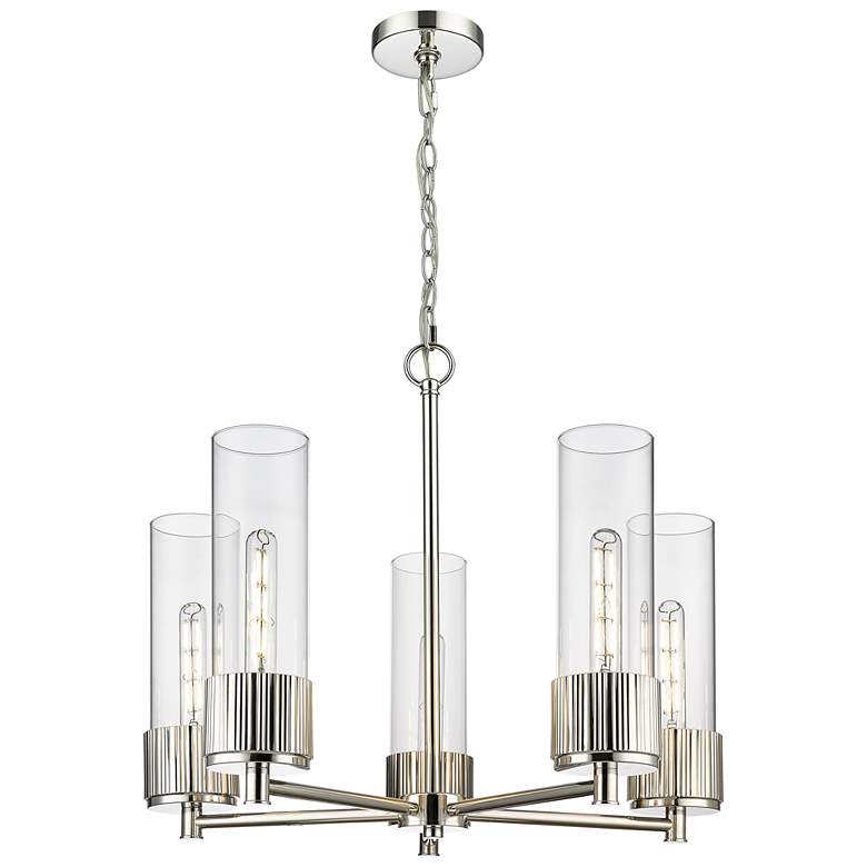 Image 1 Bolivar 25"W 5 Light Polished Nickel Chain Hung Chandelier With Clear