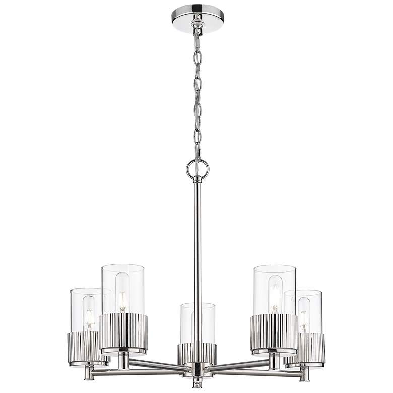 Image 1 Bolivar 25 inchW 5 Light Polished Nickel Chain Hung Chandelier With Clear 