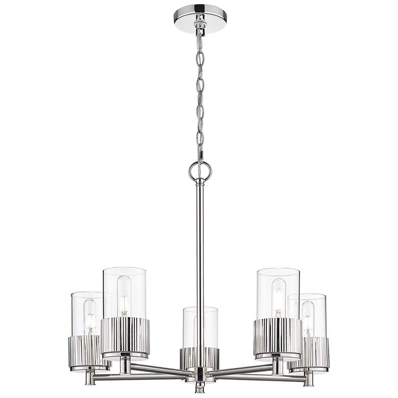Image 1 Bolivar 25"W 5 Light Polished Nickel Chain Hung Chandelier With Clear