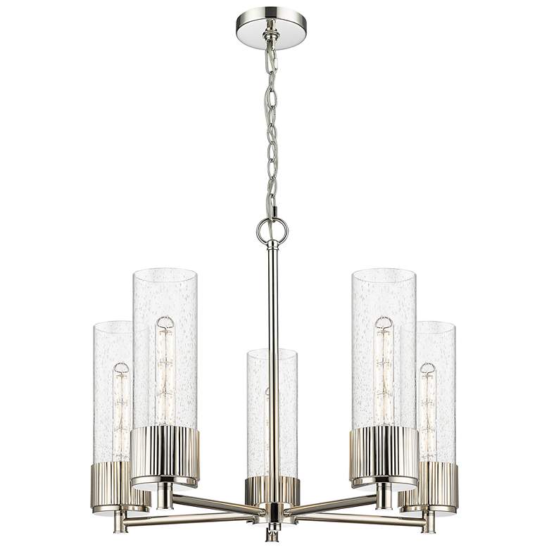 Image 1 Bolivar 25"W 5 Light Polished Nickel Chain Hung Chandelier With Seedy