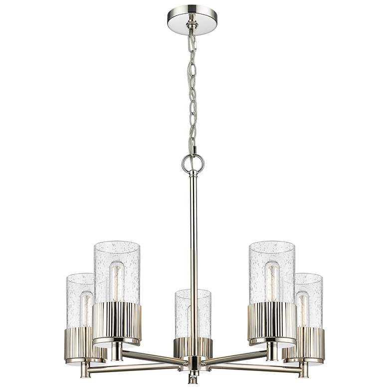 Image 1 Bolivar 25"W 5 Light Polished Nickel Chain Hung Chandelier With Seedy