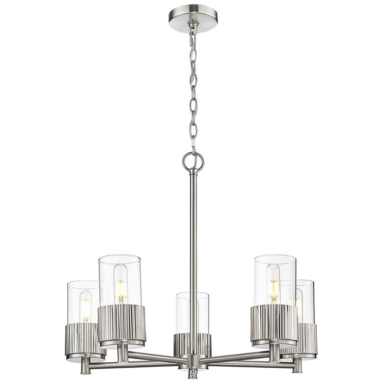 Image 1 Bolivar 25"W 5 Light Satin Nickel Chain Hung Chandelier With Clear Sha