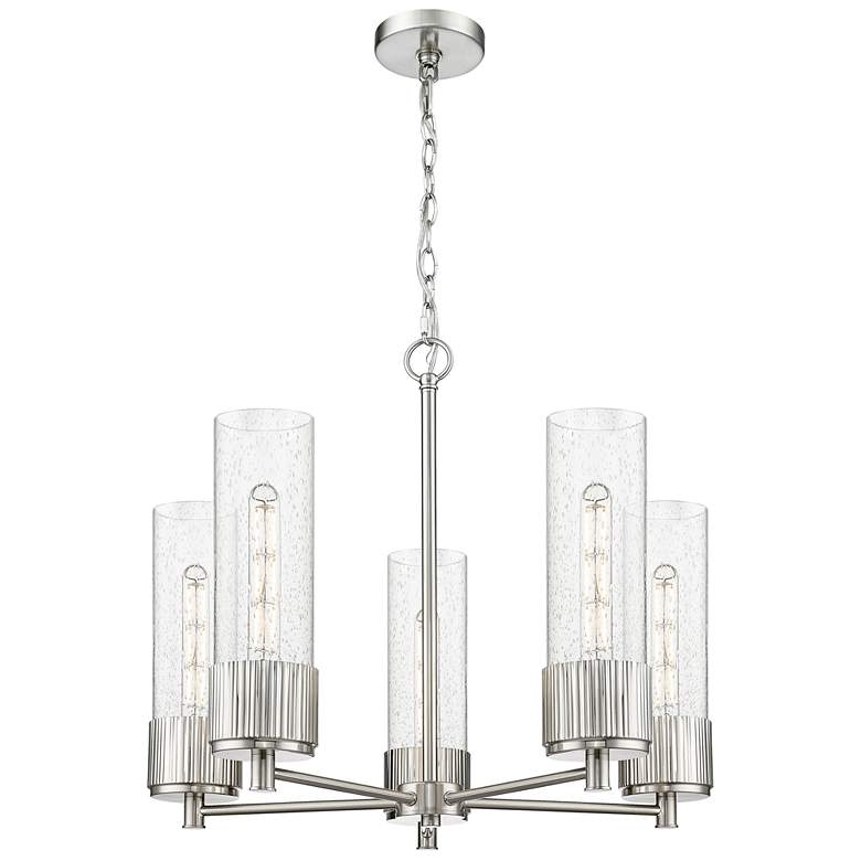 Image 1 Bolivar 25"W 5 Light Satin Nickel Chain Hung Chandelier With Seedy Sha