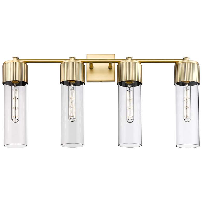 Image 1 Bolivar 31" Wide 4 Light Brushed Brass Bath Light With Clear Glass Sha