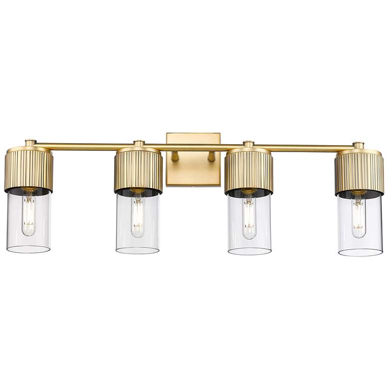 Image 1 Bolivar 31" Wide 4 Light Brushed Brass Bath Light With Clear Glass Sha