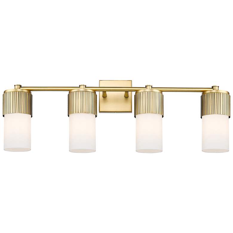 Image 1 Bolivar 31" Wide 4 Light Brushed Brass Bath Light With Matte White Sha
