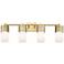 Bolivar 31" Wide 4 Light Brushed Brass Bath Light With Matte White Sha