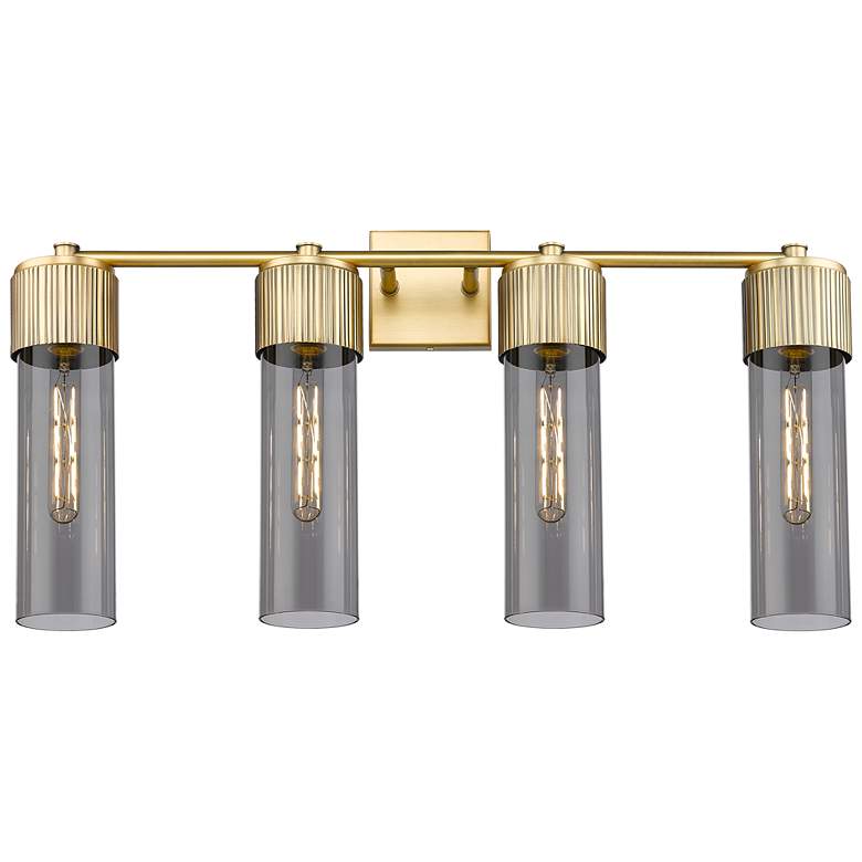 Image 1 Bolivar 31" Wide 4 Light Brushed Brass Bath Light With Plated Smoke Sh