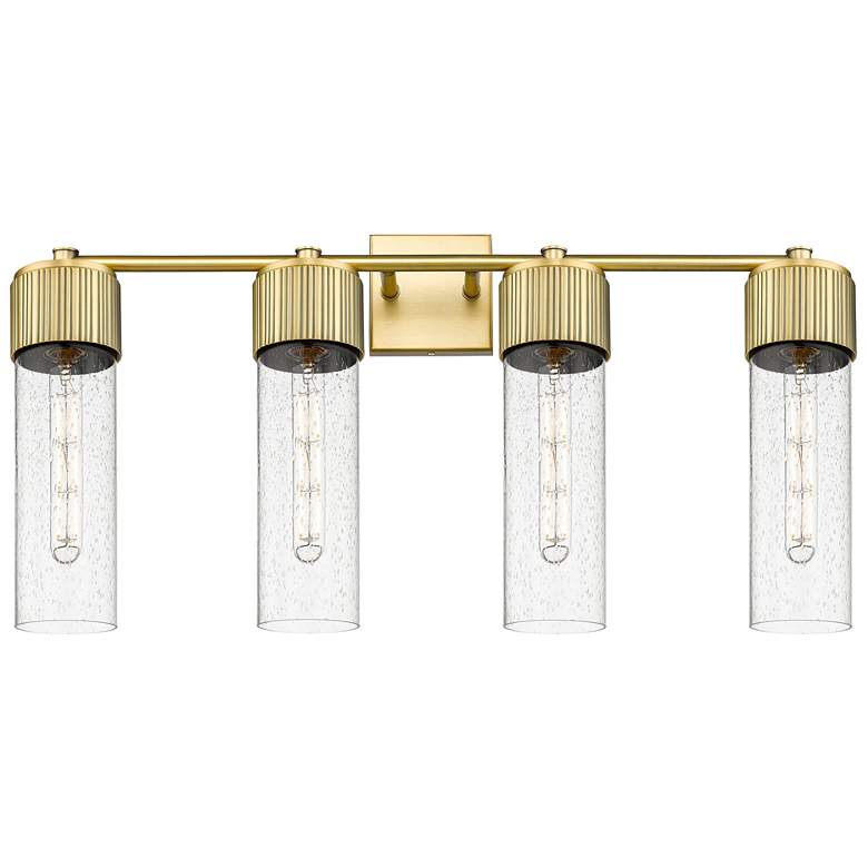 Image 1 Bolivar 31" Wide 4 Light Brushed Brass Bath Light With Seedy Glass Sha