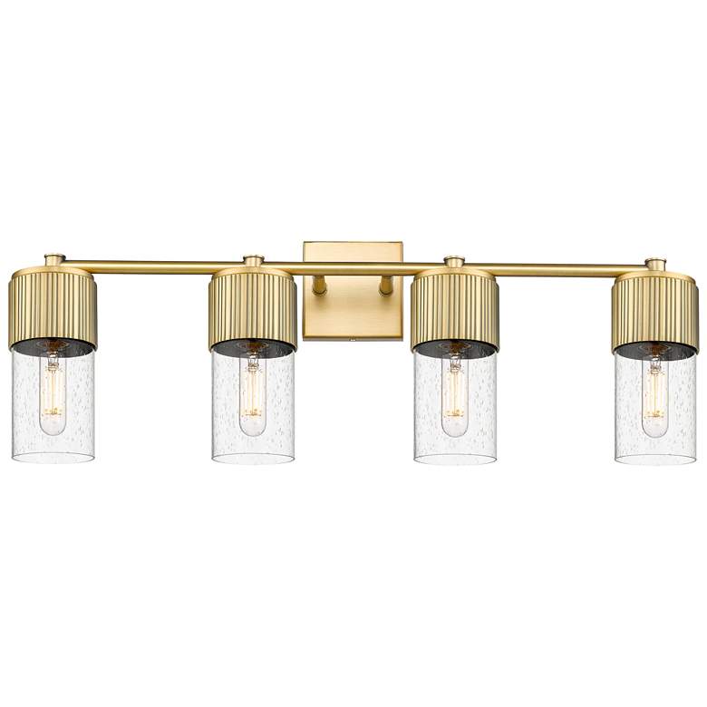 Image 1 Bolivar 31" Wide 4 Light Brushed Brass Bath Light With Seedy Glass Sha