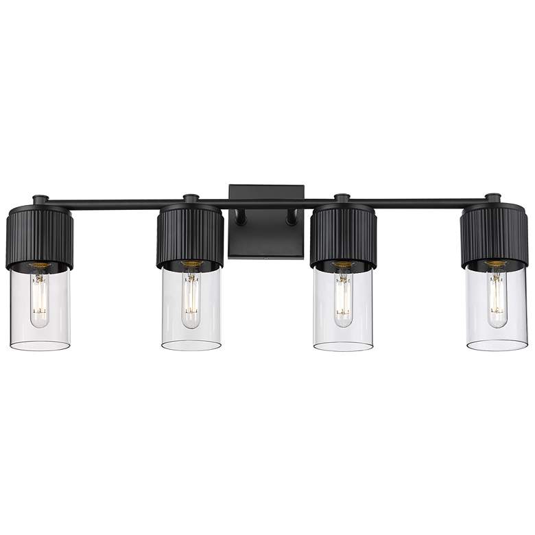 Image 1 Bolivar 31" Wide 4 Light Matte Black Bath Light With Clear Glass Shade