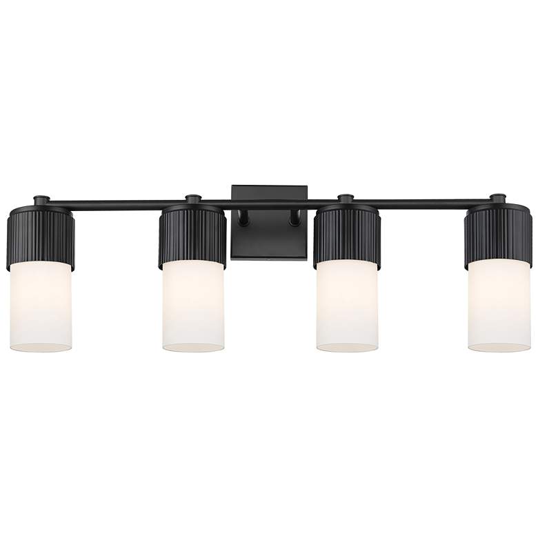 Image 1 Bolivar 31" Wide 4 Light Matte Black Bath Light With Matte White Shade