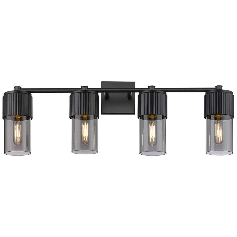 Image 1 Bolivar 31" Wide 4 Light Matte Black Bath Light With Plated Smoke Shad