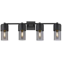 Bolivar 31" Wide 4 Light Matte Black Bath Light With Plated Smoke Shad