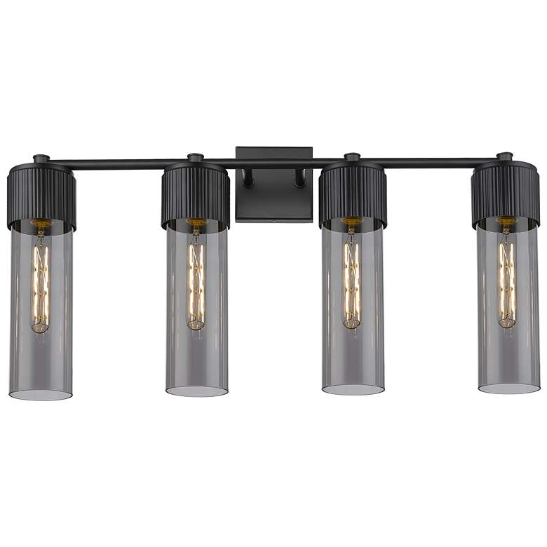 Image 1 Bolivar 31" Wide 4 Light Matte Black Bath Light With Plated Smoke Shad